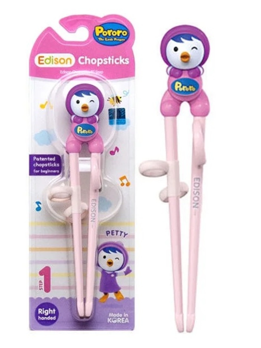 Edison Pororo Kids' Pink Training Chopsticks - Right Handed